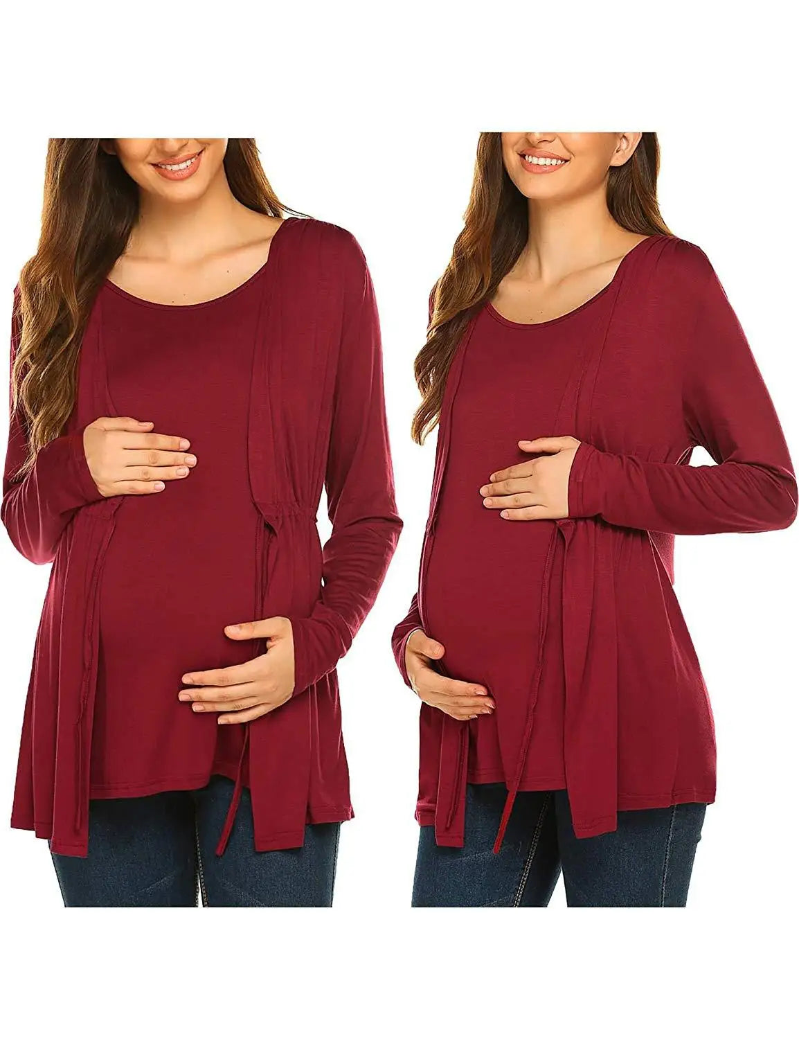 Long Sleeve Layered Nursing Top – Cozy Lace-Up Maternity Sweatshirt