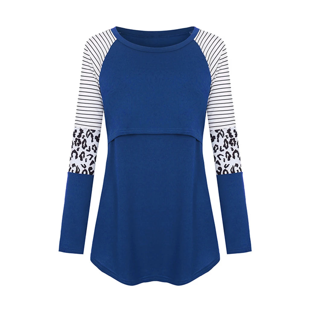 Long Sleeve Maternity & Nursing Patchwork Top