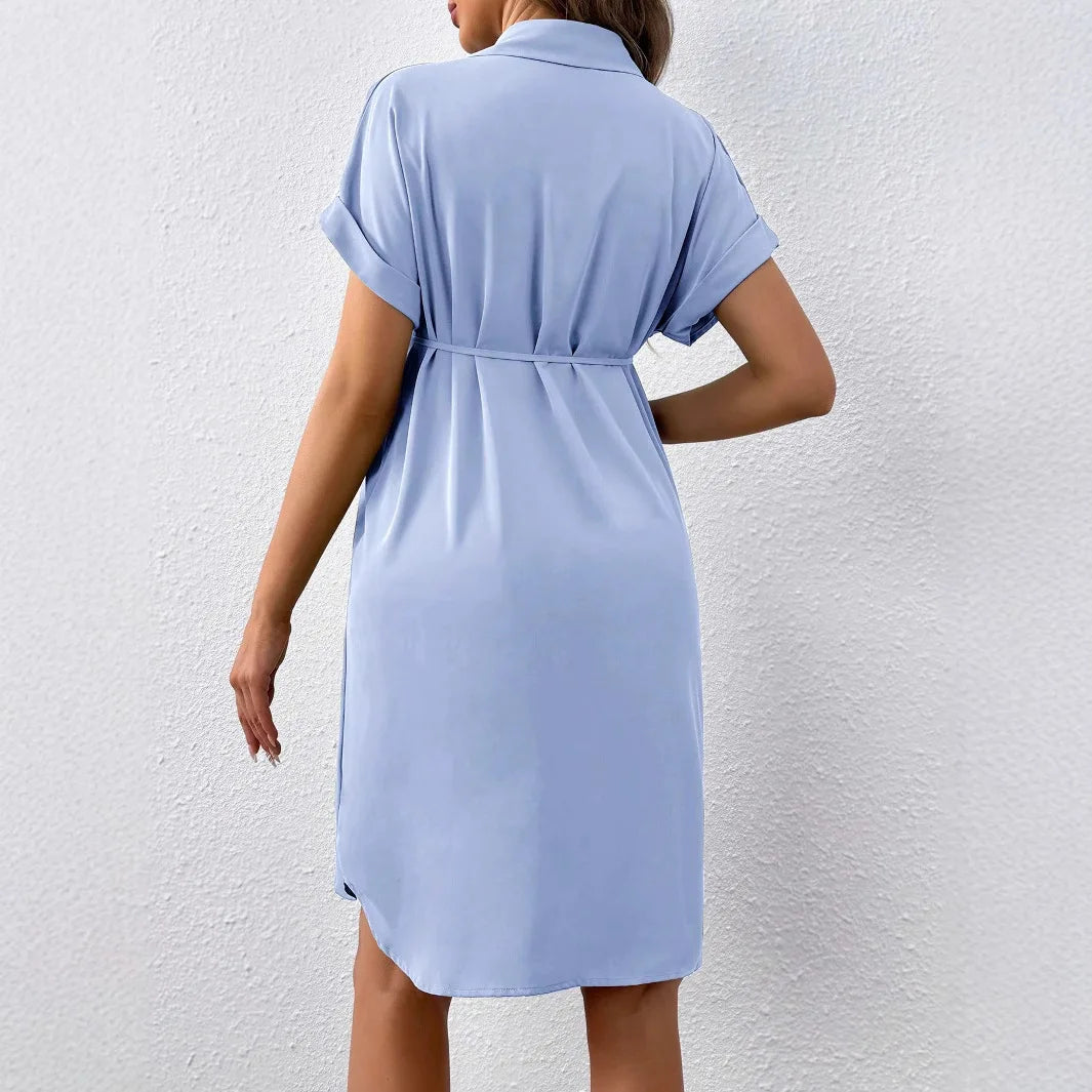 Short Sleeve Button-Down Maternity Shirt Dress – Summer Casual Comfort