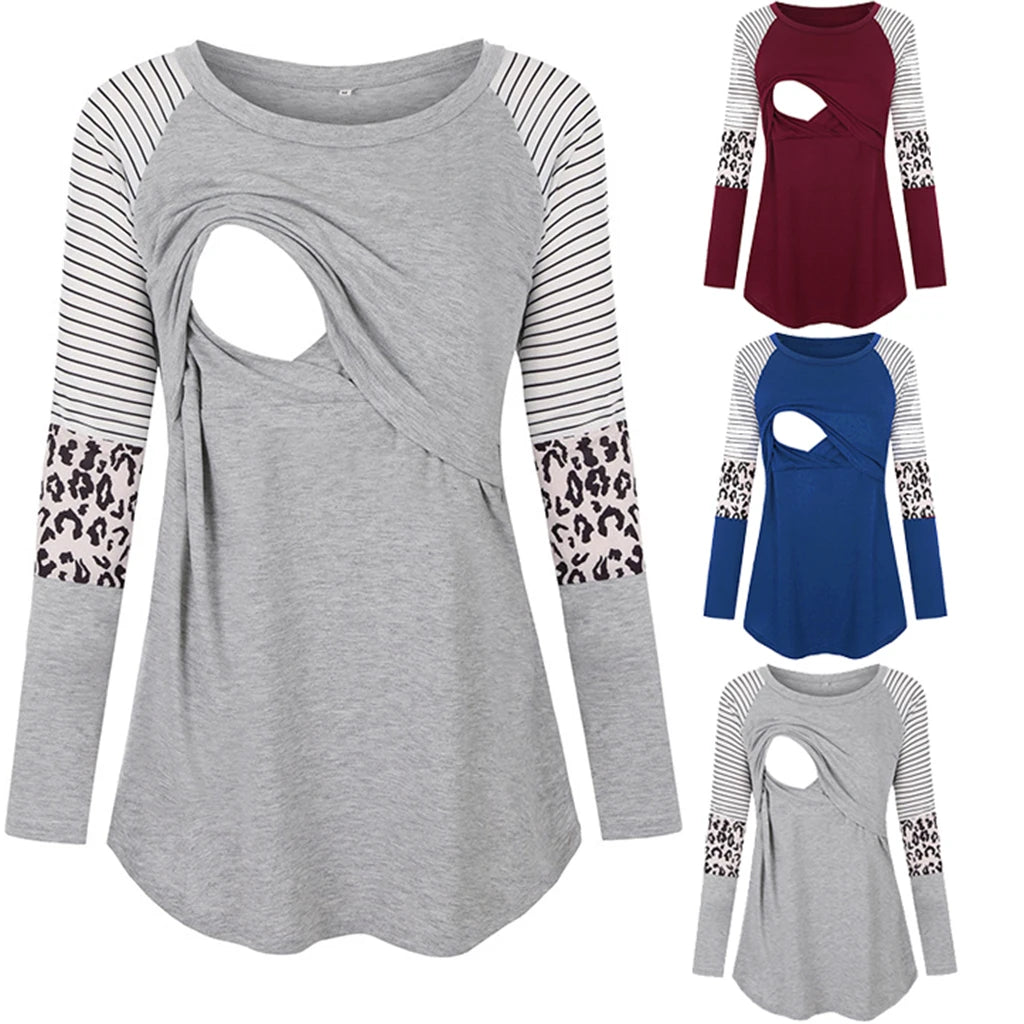 Long Sleeve Maternity & Nursing Patchwork Top