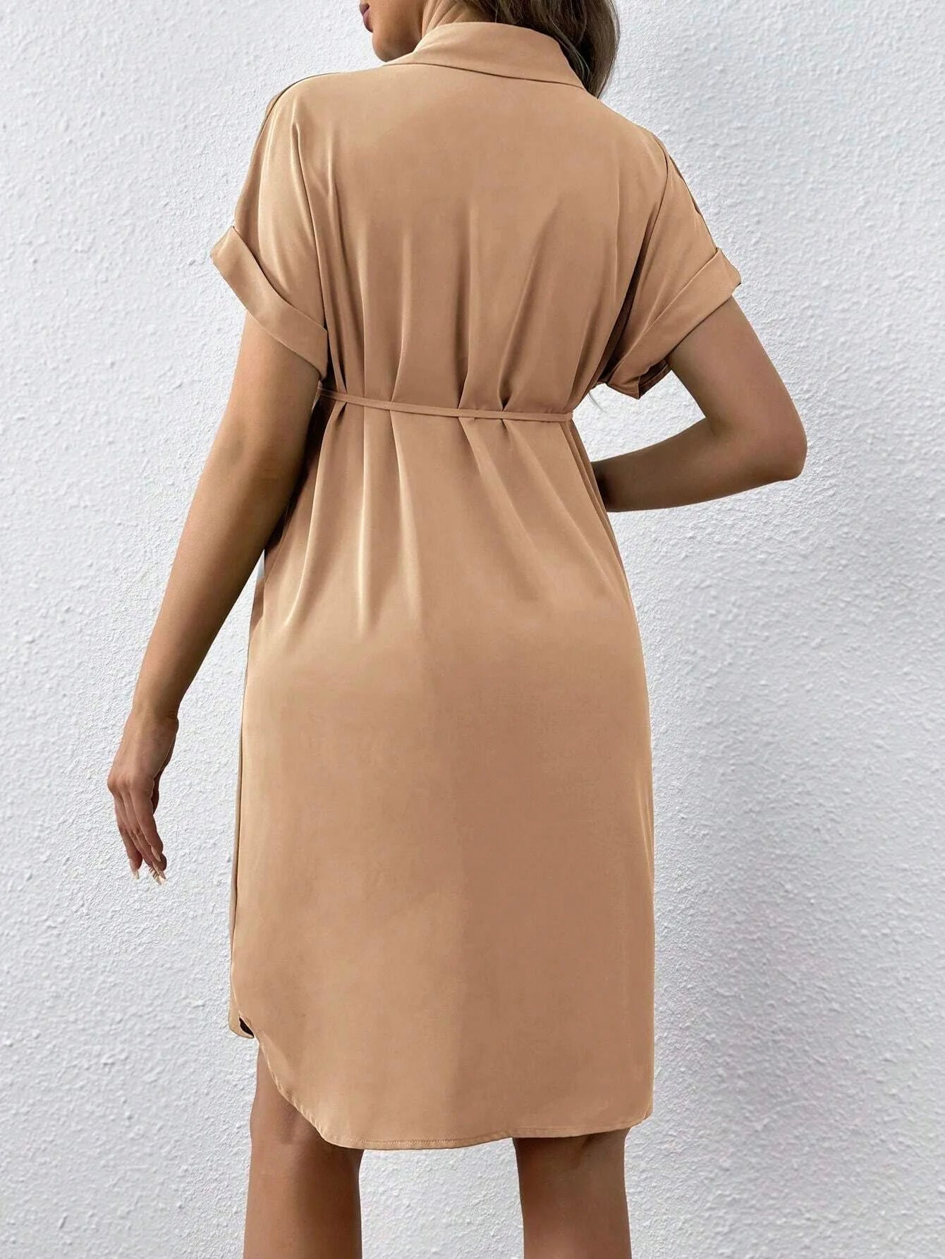 Short Sleeve Button-Down Maternity Shirt Dress – Summer Casual Comfort