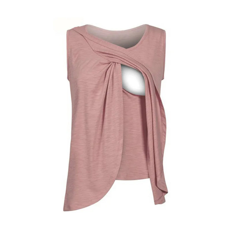 Sleeveless Maternity Nursing Top – Soft Cotton Blend for Breastfeeding