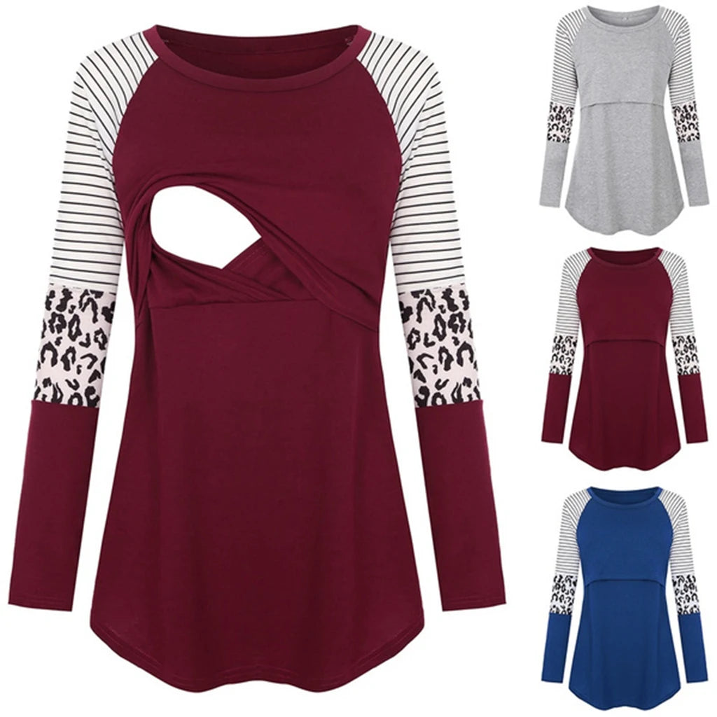 Long Sleeve Maternity & Nursing Patchwork Top