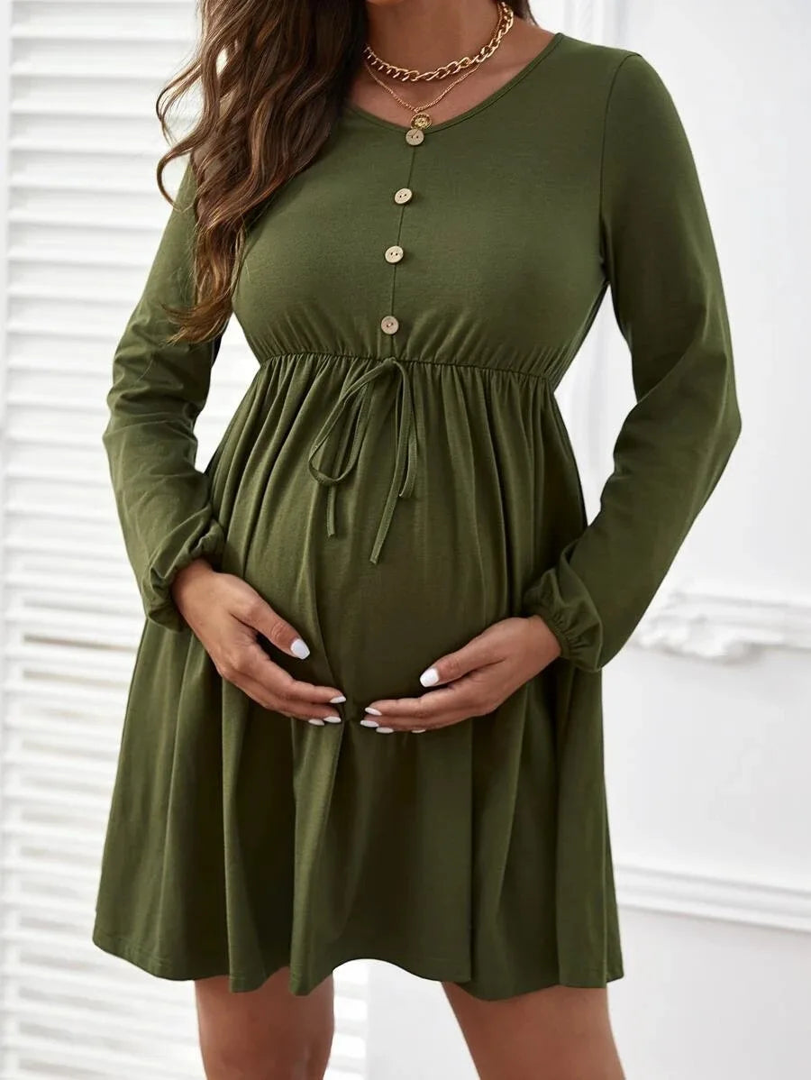 Maternity Button-Front A-Line Dress